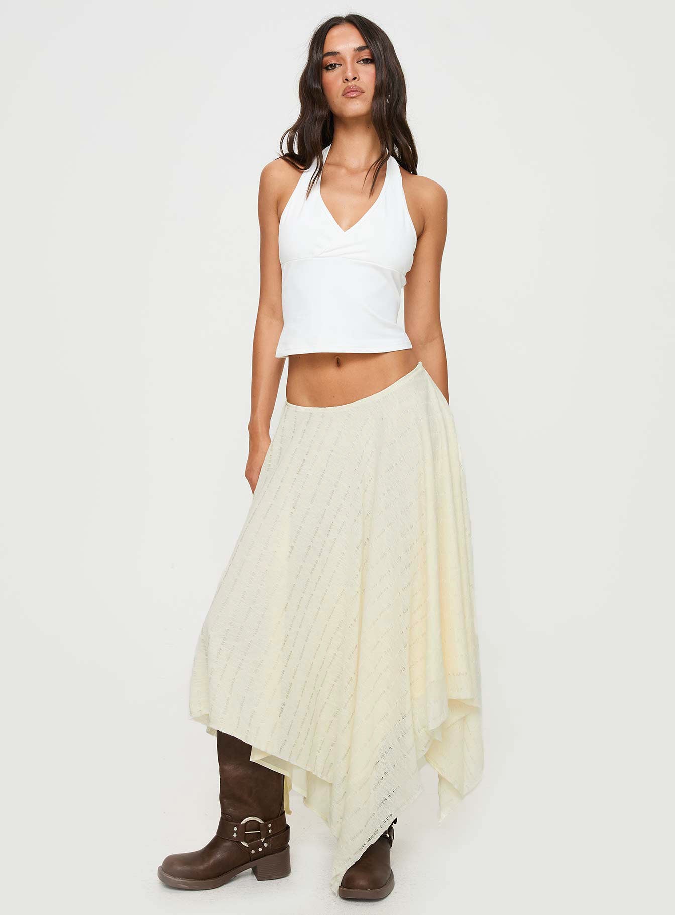   front view of model wearing Princess Polly Gratitude Midi Skirt Cream Midi Skirts 