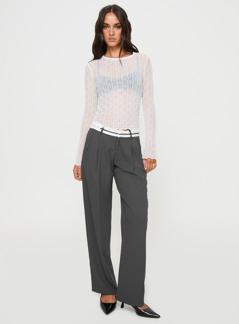 side view of model wearing Princess Polly Macgraw Long Sleeve Top White Full Sleeves Crew Neck 