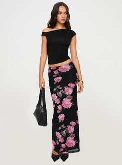   front view of model wearing Princess Polly Modalla Maxi Skirt Black Floral Maxi 