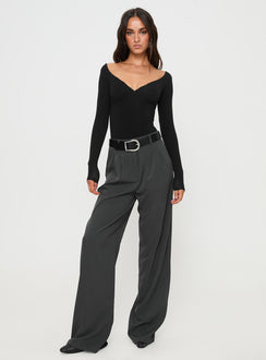 front view of model wearing Princess Polly Loveydove Bodysuit Black Tall Full Sleeves Plunger 