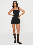 front view of model wearing Princess Polly Faraday Mini Dress Black Square Neck 