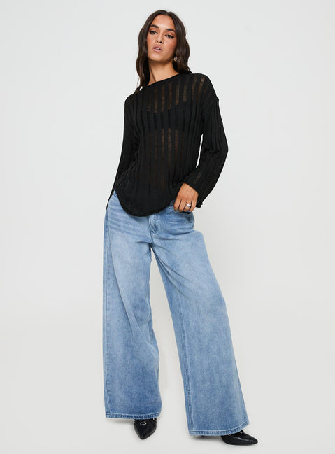 front view of model wearing Princess Polly Ambra Sweater Black regular 