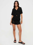 Black Matching set Knit material, v neckline, button fastening, elasticated waistband, scalloped hem