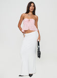 Strapless top Tie fastening at bust, shirred back panel, split hem Non-stretch material, lined bust