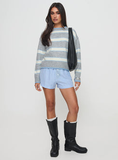front view of model wearing Princess Polly Clydie Knit Sweater Grey Cropped 
