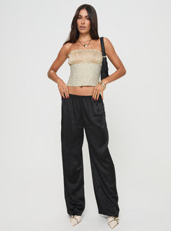 front view of model wearing Princess Polly Fire For You Strapless Top Gold Sleeveless straight 