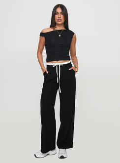 front view of model wearing Princess Polly Burna Pants Black High Waisted Pants 
