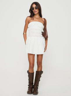 front view of model wearing Princess Polly Mercier Strapless Mini Dress White Straight Neck 
