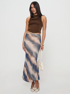 side view of model wearing Princess Polly Ashali Top Dark Brown Sleeveless High Neck 