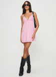 front view of model wearing Princess Polly Nicoletta Mini Dress Light Pink Petite Plunger 