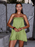 front view of model wearing Princess Polly Apple Cider Mini Dress Green Square Neck 