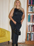 Front view of model wearing  front Princess Polly High Neck  Bena Maxi Dress Black Curve