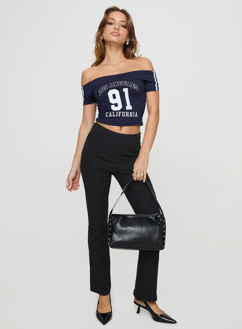 front view of model wearing Princess Polly Everyday Flared Pants Black High Waisted Pants 