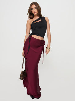 side view of model wearing Princess Polly Manifest Me One Shoulder Top Black Sleeveless Asymmetric Neckline 