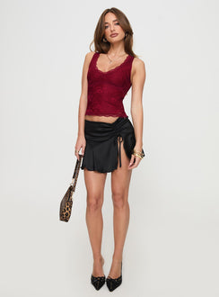 front view of model wearing Princess Polly Far Away Top Burgundy Sleeveless V-Neck 