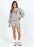 Princess Polly Crew Neck Sweatshirt Cursive Text Grey Marle / Red Princess Polly  regular 