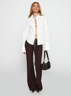 front view of model wearing Princess Polly The Temptation Long Sleeve Top White Full Sleeves High Neck 