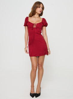 front view of model wearing Princess Polly Kleopatra Mini Dress Red Plunger 