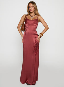 front view of model wearing Princess Polly Catch You Up Beaded Maxi Dress Red Scoop Neck 