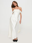 side view of model wearing Princess Polly Adoration Maxi Dress Cream Straight Neck 