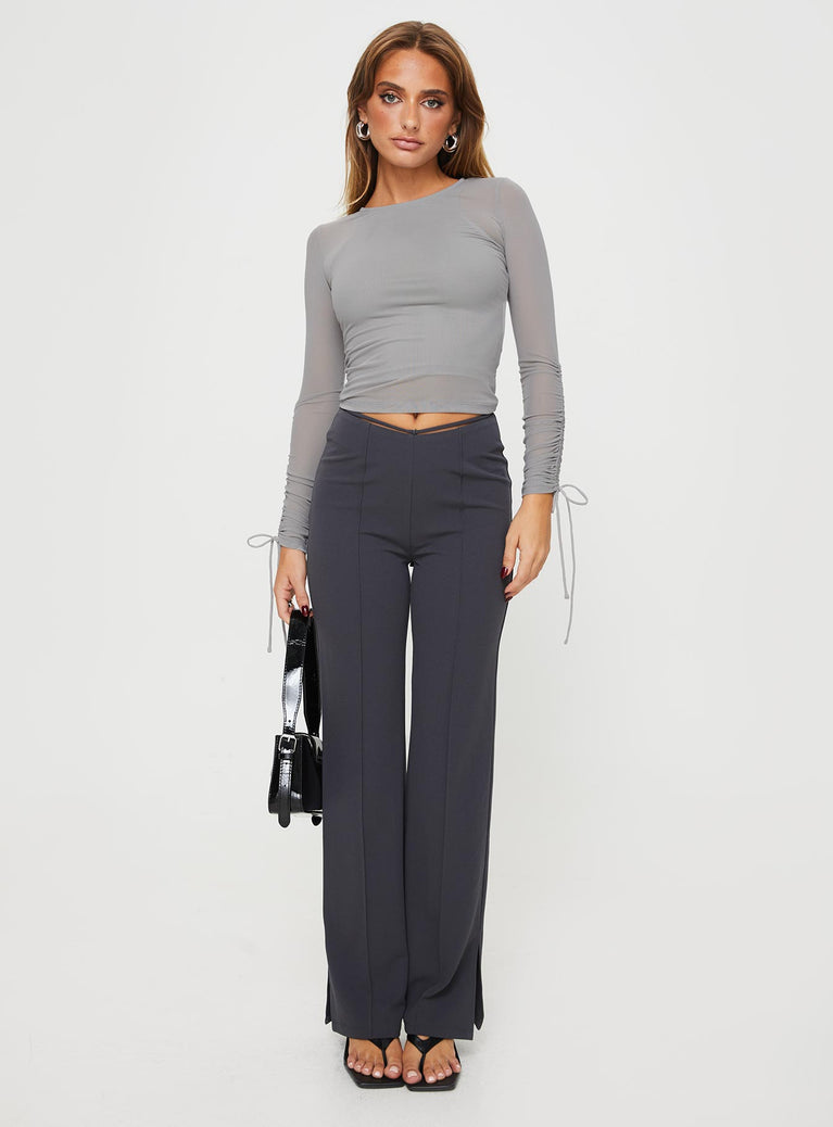 front view of model wearing Princess Polly Gerwig Pants Slate High Waisted Pants 