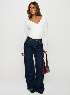 back view of model wearing Princess Polly Right Here Cross Detail Bodysuit White Long Sleeve Tops 