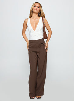 front view of model wearing Princess Polly Rush Hours Pants Chocolate High Waisted Pants 