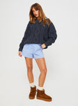 front view of model wearing Princess Polly Anaya Oversized Sweater Navy Cropped 