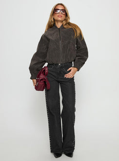 Mastery Faux Suede Bomber Jacket Charcoal