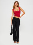 front view of model wearing Princess Polly Kinkirk Flared Pants Black Petite High Waisted Pants 