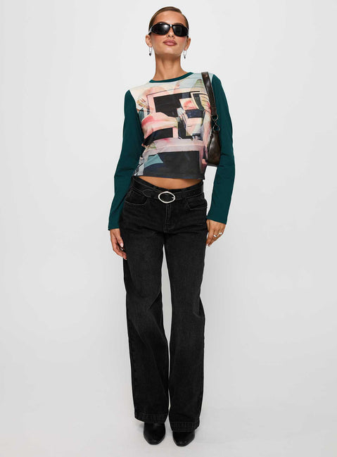 front view of model wearing Princess Polly Anelli Low Rise Straight Leg Jeans Washed Black Low Rise Jeans 