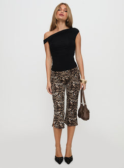 front view of model wearing Princess Polly Firecracker Capri Pants Leopard High Waisted Pants 