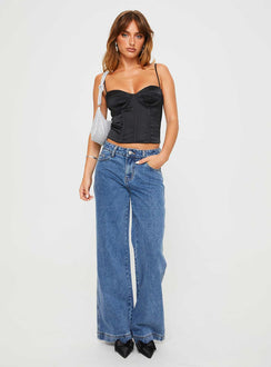 front view of model wearing Princess Polly Marlu Top Black Sleeveless Sweetheart 