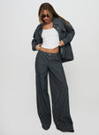 front view of model wearing Princess Polly Actually Invested Low Rise Pants Denim Stripe High Waisted Pants 