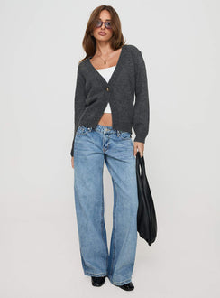 front view of model wearing Princess Polly Larkins Cardigan Grey cropped 