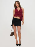   front view of model wearing Princess Polly Vitoria Ruched Lace Mini Skirt Black Mini Skirts 