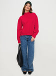 front view of model wearing Princess Polly Oberan Knit Sweater Red 