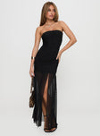 side view of model wearing Princess Polly Decadent Strapless Maxi Dress Black Straight Neck 