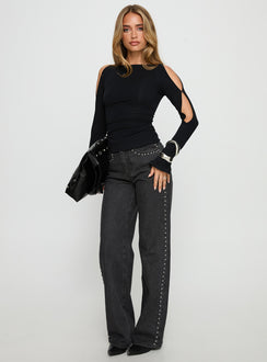 Mariko Side Split Long Sleeve Top Black