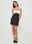 front view of model wearing Princess Polly Shellie Mini Dress Black / White Sweetheart Neckline 