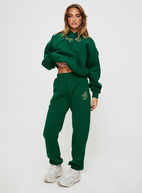 Princess Polly Hooded Sweatshirt Script Green / Ivory Princess Polly  regular 