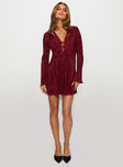 Malop Long Sleeve Mini Dress Burgundy