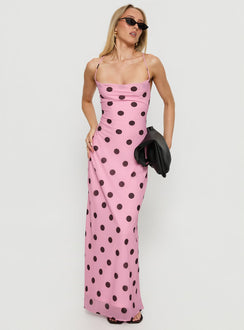 Celena Maxi Dress Pink / Brown Polka