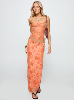   front view of model wearing Princess Polly Mikah Maxi Skirt Orange Maxi 
