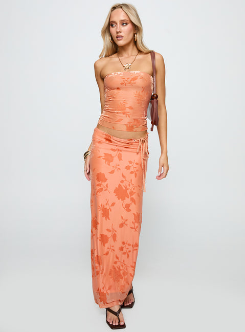   front view of model wearing Princess Polly Mikah Maxi Skirt Orange Maxi 