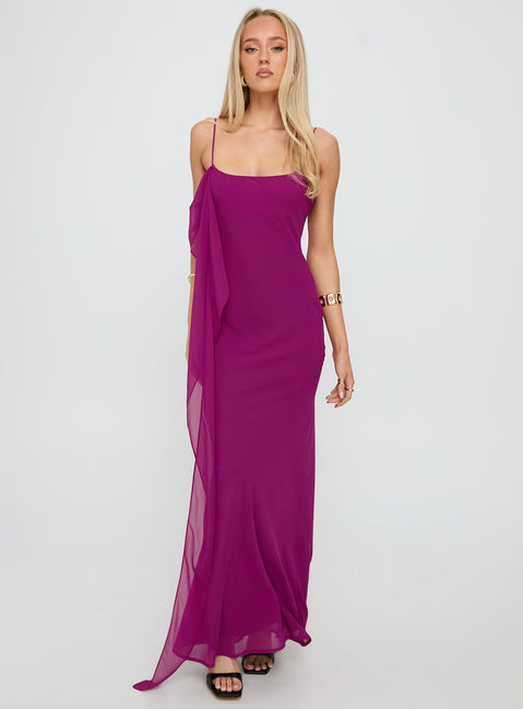 Syrina Cowl Neck Scarf Maxi Dress Berry
