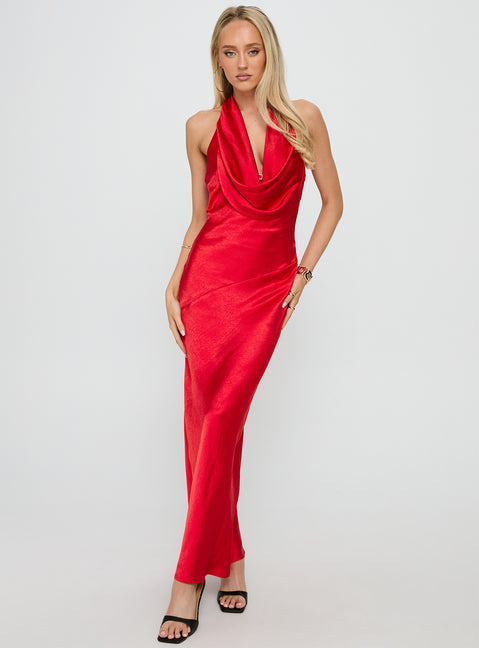 Big Deal Halter Maxi Dress Red