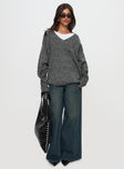 Beyond My Gaze V Neck Knit Sweater Grey