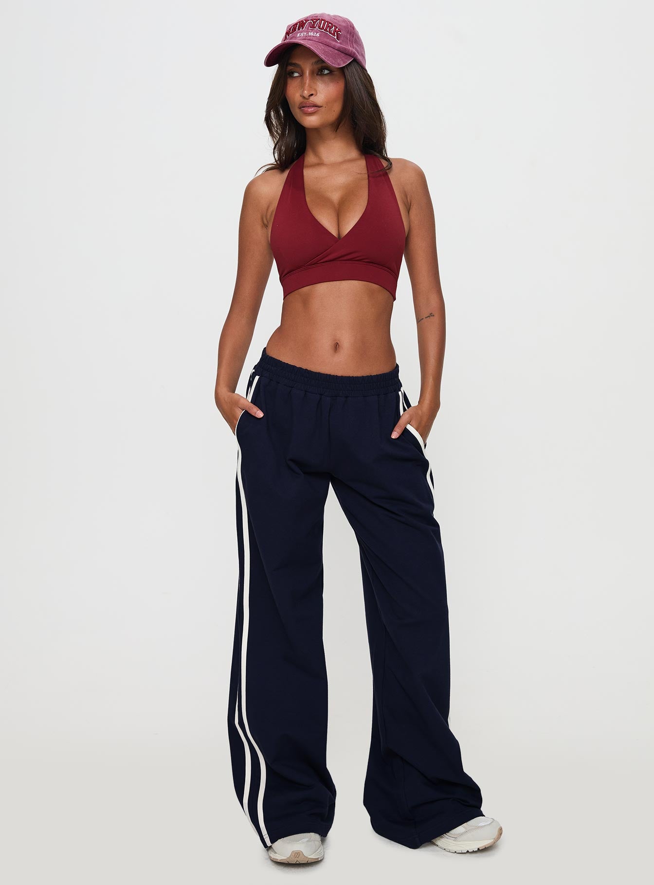 front view of model wearing Princess Polly Circuit Track Pants Navy 