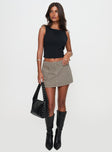   front view of model wearing Princess Polly Paltrow Cargo Mini Skort Washed Brown 